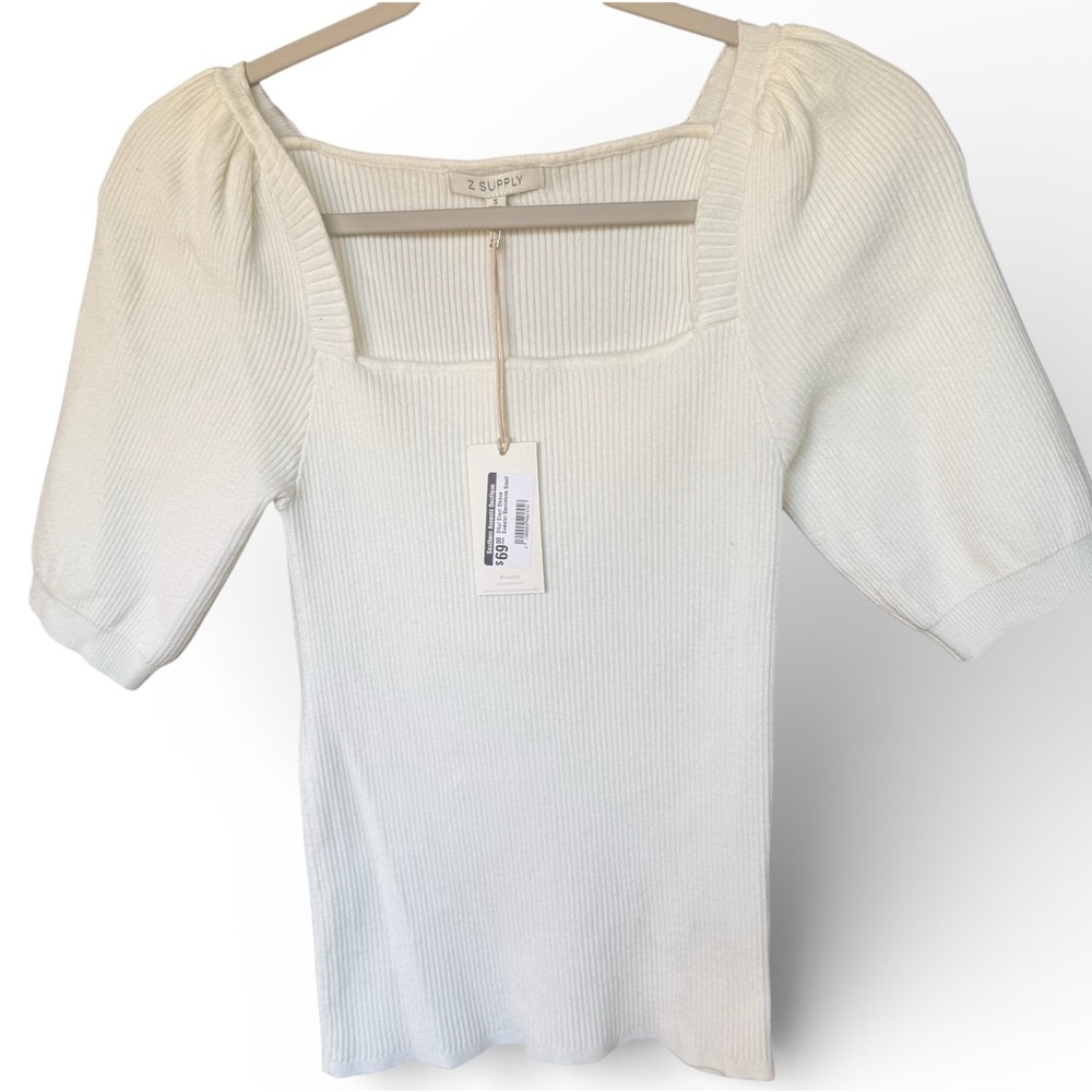 Z Supply Women's White Ribbed Blouse
